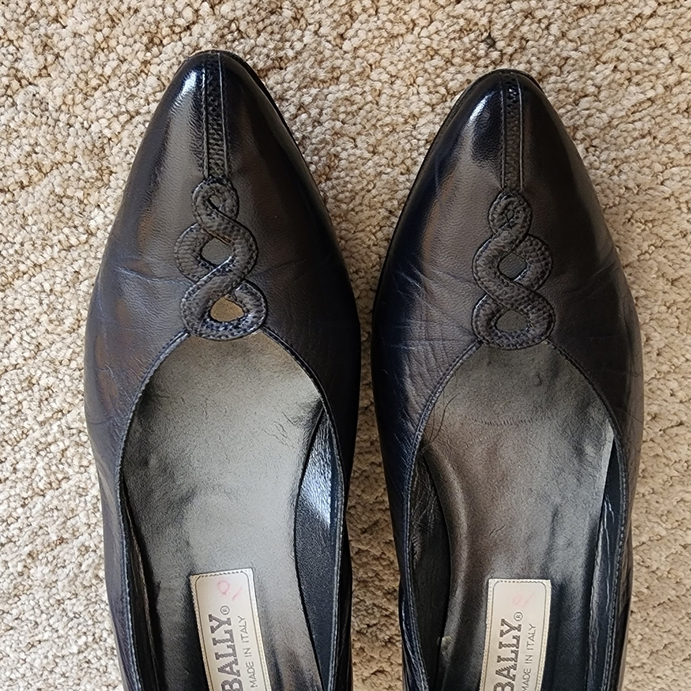 Bally Black Leather Kitten Heels Women's Size 10 Made In Italy Vintage Elegance - Picture 4 of 7